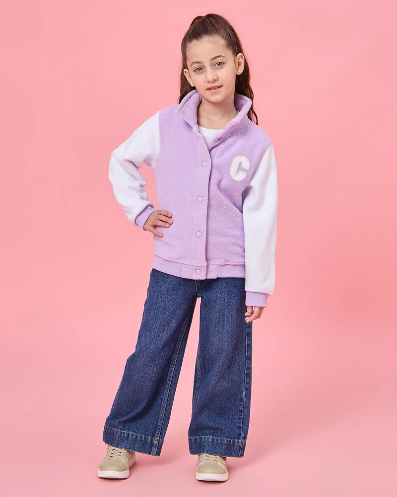 REDTAG Girls Lilac And White Embroidered Jacket