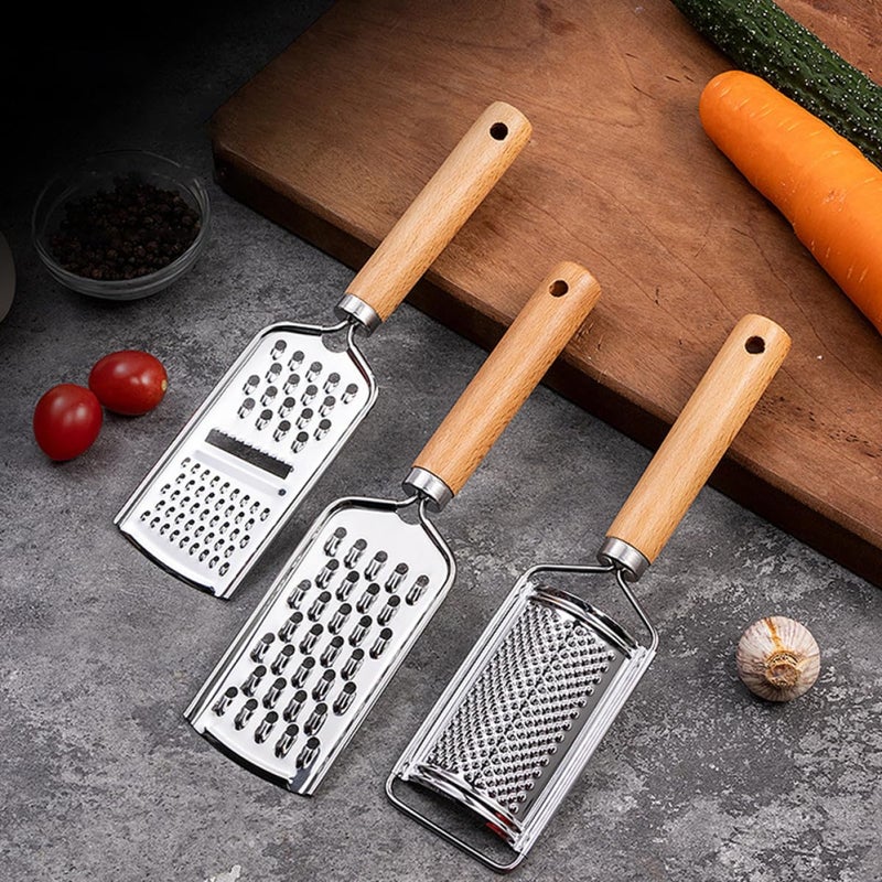 Stainless Steel Vegetable Grater Set With Wooden Handle For Potato Cucumber Radish Kitchen Slicer - Image 3