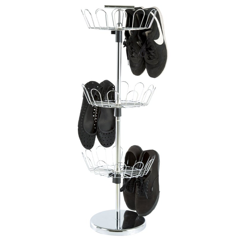 Lavish Home Rotating Shoe Rack Organizer - 3-Tier Shoe Storage Organizer Holds 18 Pairs - Freestanding Vertical Carousel with Metal Adjustable Racks (Chrome) - Image 3