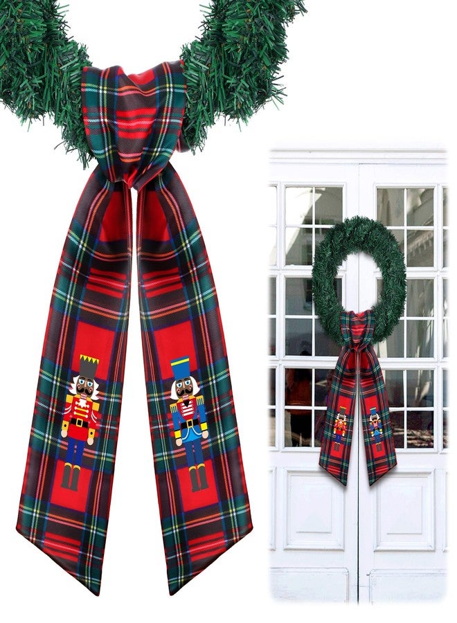 CraftyDream Wreath Sash for Front Door Wreath Satin Sash Blank Sashes Embroidery Monogram Yard Doorway Indoor Outdoor Wall Ribbon Bow Home Decor (Red, Black,Black Nutcracker) - Image 1