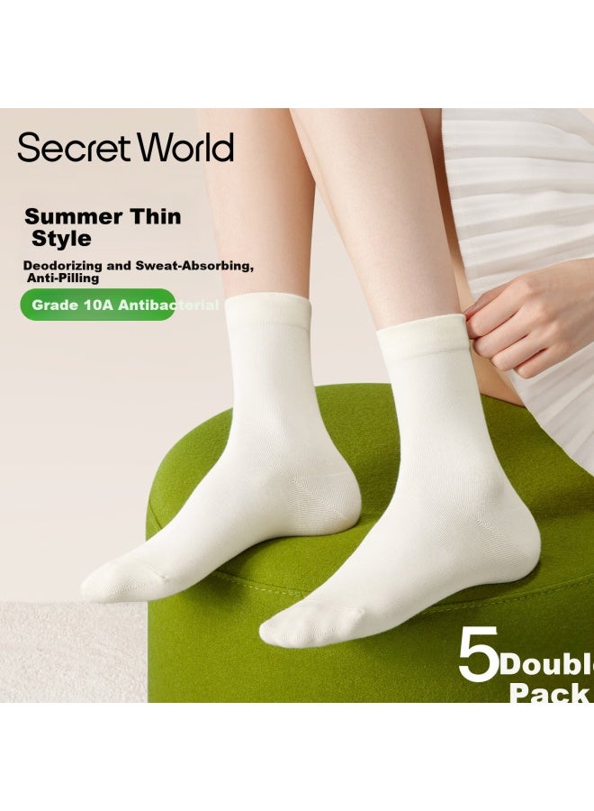 Secretworld Women's Summer Thin Cotton Mid-tube Socks Maternity Pile Socks 10a Antibacterial Odor-resistant Boneless White Socks - Image 2