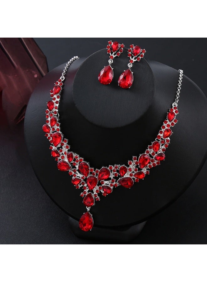 NIBEMINENT Vintage Luxury Rhinestone Necklace and Earring Set