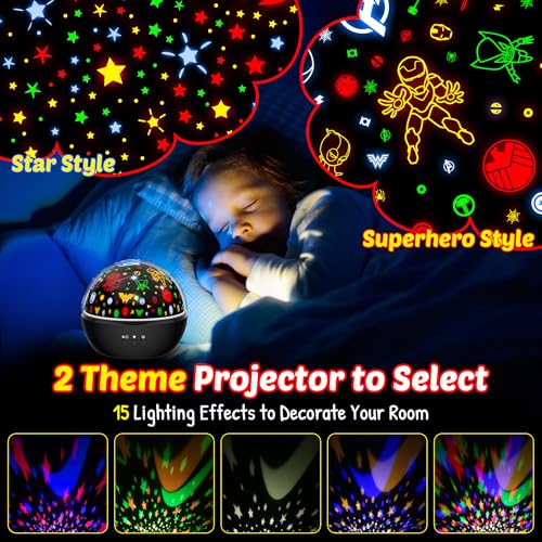 MOKOQI Super Hero Night Light for Boys | Spiderman Night Light and Star Projector 2-in-1 | Avengers Light Projector for Kids Bedroom Decor | Superhero Toys Gifts for Boys 4-6 - Image 2