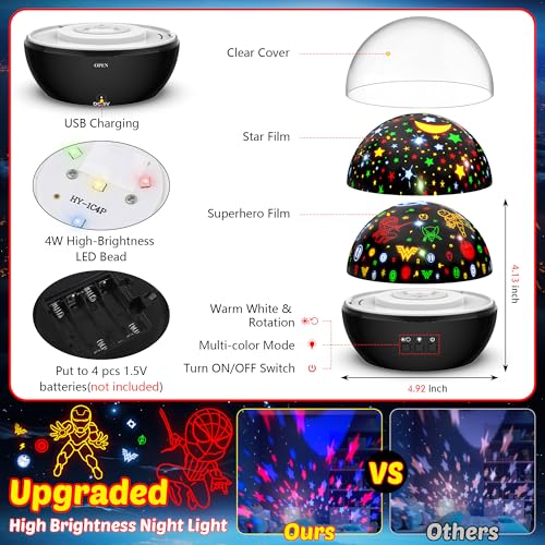 MOKOQI Super Hero Night Light for Boys | Spiderman Night Light and Star Projector 2-in-1 | Avengers Light Projector for Kids Bedroom Decor | Superhero Toys Gifts for Boys 4-6 - Image 5