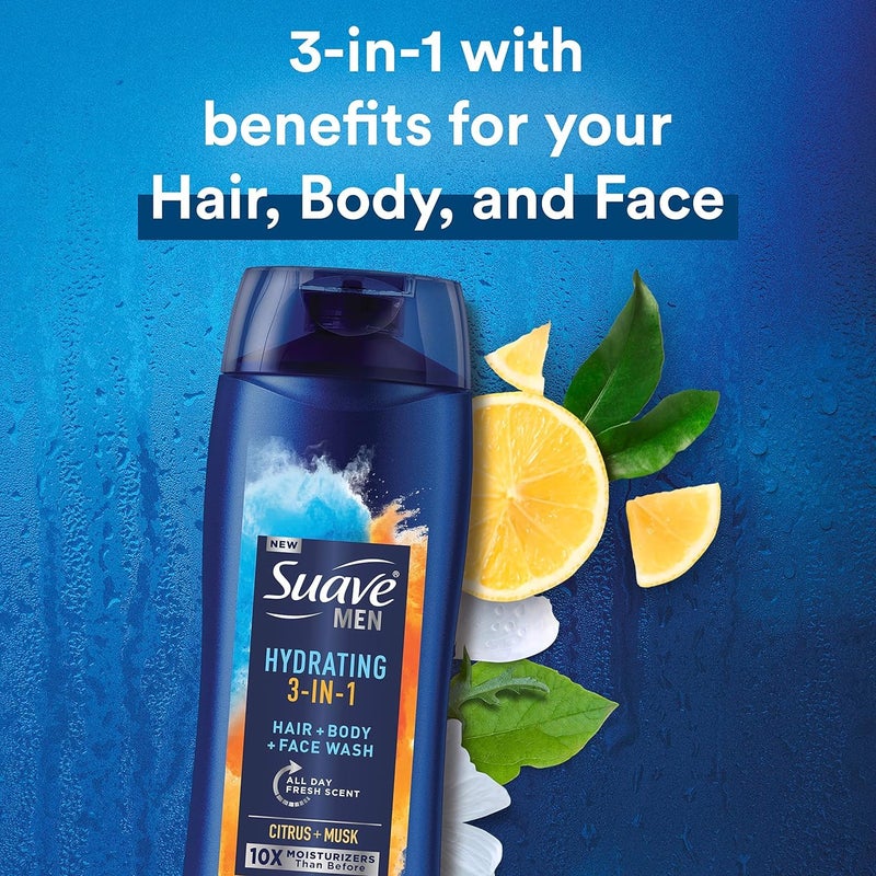 Suave Men Moisturizing Body, Face and Hair Wash, 3-in-1 For Hydrated Skin and Hair, Citrus & Musk scent, No Parabens, No Phtahaltes, 18 Oz Pack of 6 - Image 5