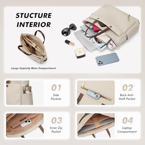 GOLF SUPAGS Laptop Tote Bag 15 Inch, Computer Shoulder Bag Large Work Tote Bag for Women, Laptop Carrying Case Stylish Handbag for Business Travel (Apricot) - Image 3