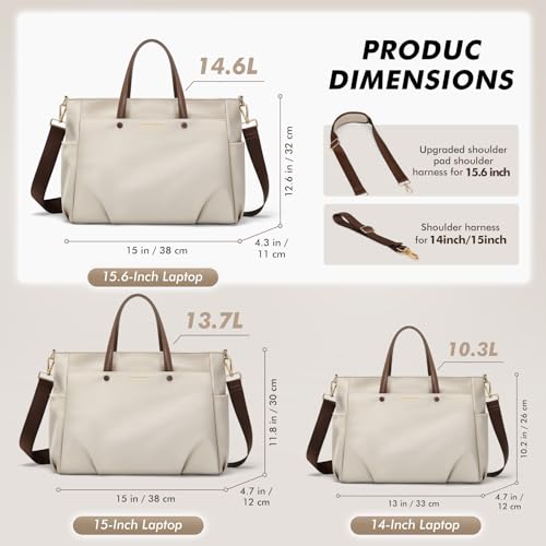 GOLF SUPAGS Laptop Tote Bag 15 Inch, Computer Shoulder Bag Large Work Tote Bag for Women, Laptop Carrying Case Stylish Handbag for Business Travel (Apricot) - Image 2