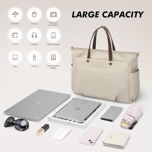 GOLF SUPAGS Laptop Tote Bag 15 Inch, Computer Shoulder Bag Large Work Tote Bag for Women, Laptop Carrying Case Stylish Handbag for Business Travel (Apricot) - Image 5