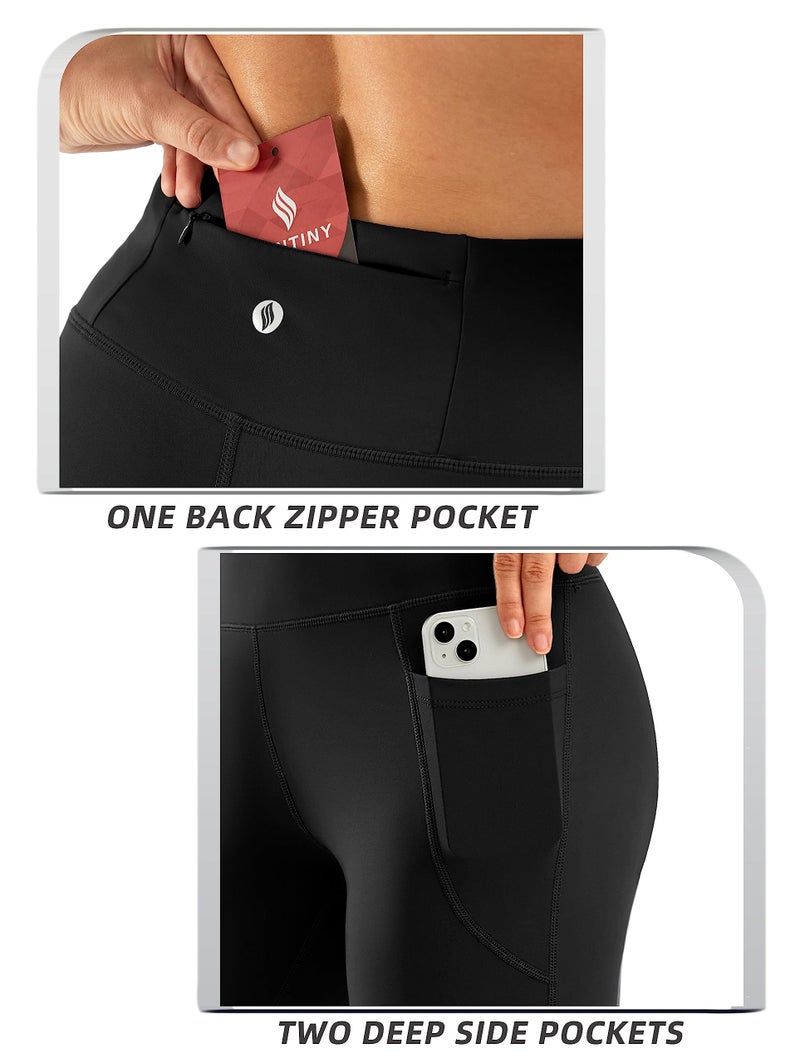 SANTINY Women's Knee Length Capri Leggings with Pockets High Waisted Workout Exercise Yoga Capris Pants for Women (Black_L) - Image 4