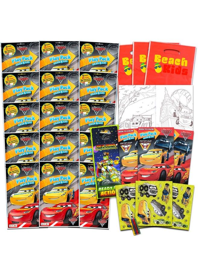 Bendon Set Of 15 Kids Play Packs Fun Party Favors Coloring Book Crayons Stickers And Loot Bags (Disney Cars) - Image 1