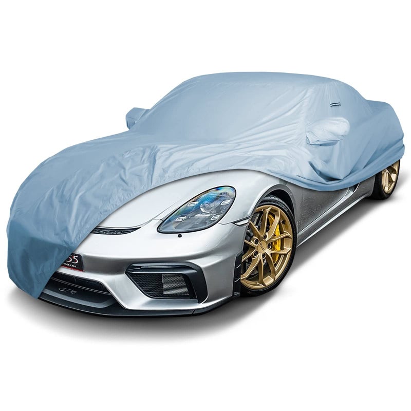 غطاء سيارة مخصص iCarCover لسيارة بورش كايمان 2006-2025 مقاوم للماء لجميع الأحوال الجوية، حماية من المطر والثلج والأشعة فوق البنفسجية، غطاء خارجي كامل مقاوم للعوامل الجوية، داخلي وخارجي مع حزام