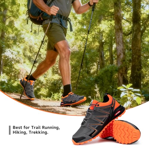 KEFUWU Men's Trail Running Shoes Lightweight Non-Slip Walking Hiking Sneakers Men Outdoor (10 Men, Grey) - Image 2