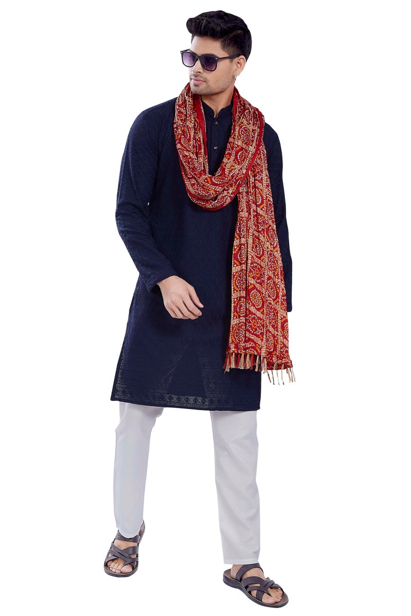 DIVISIVE Men's Printed Art Silk Bandhani Dupatta/Stole(DDP5_Red) - Image 3