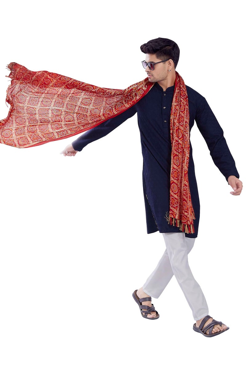DIVISIVE Men's Printed Art Silk Bandhani Dupatta/Stole(DDP5_Red) - Image 2