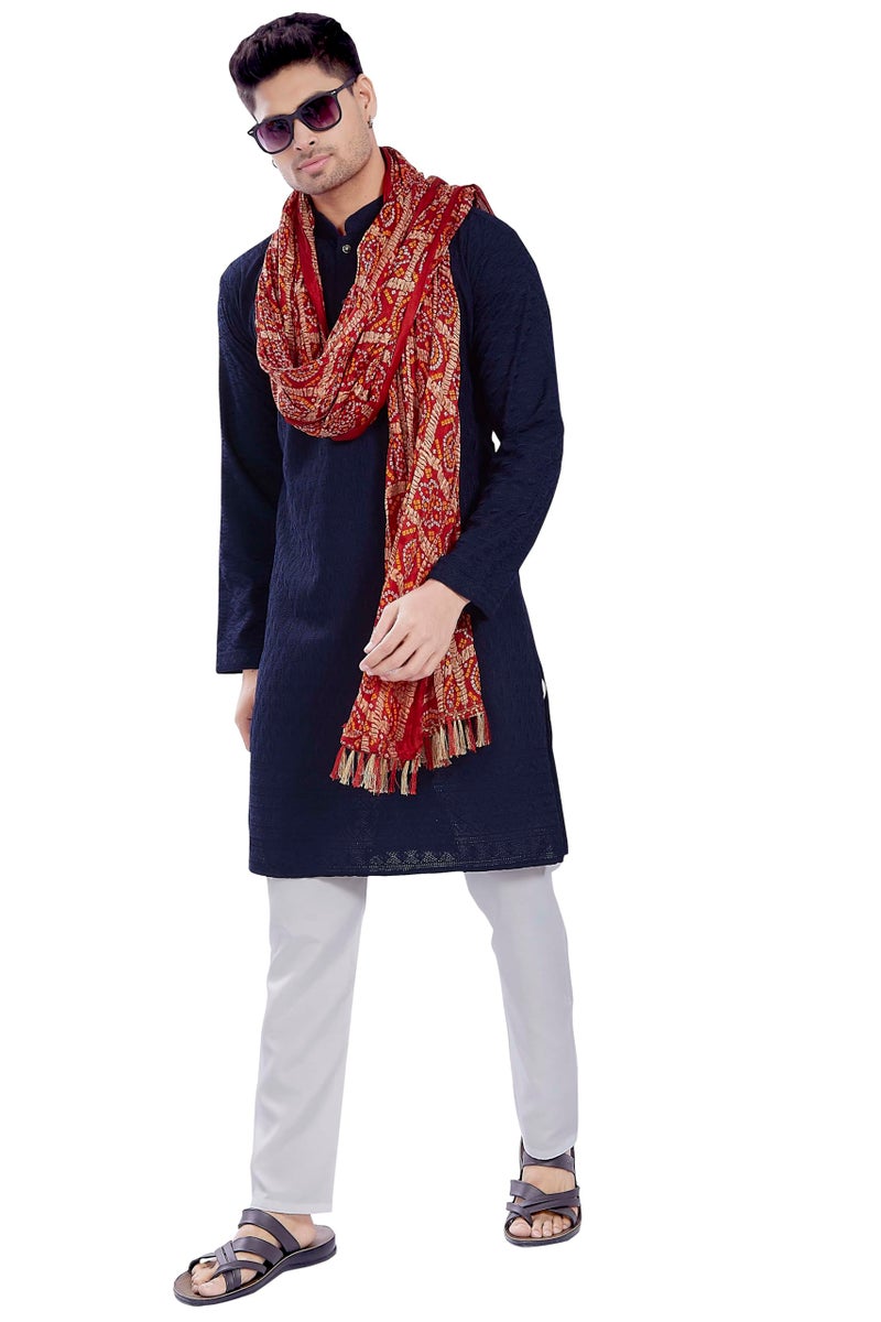 DIVISIVE Men's Printed Art Silk Bandhani Dupatta/Stole(DDP5_Red) - Image 4