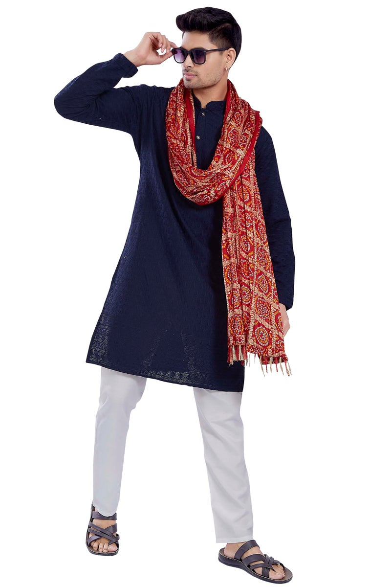 DIVISIVE Men's Printed Art Silk Bandhani Dupatta/Stole(DDP5_Red) - Image 5
