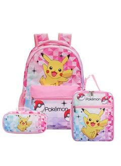 Pokemon Pikachu Cartoon Backpack Three-piece Student School Bag 
