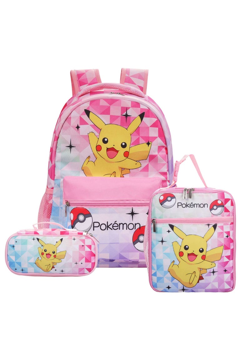Pokemon Pikachu Cartoon Backpack Three-piece Student School Bag 