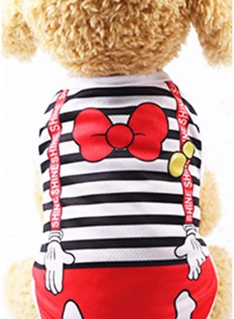 Generic OHANA Spring Wear Collection Fashion Prints Clothes with Round Neck T Shirt for Cats and Dogs Black Stripes And Red Bow Medium size  - Image 1