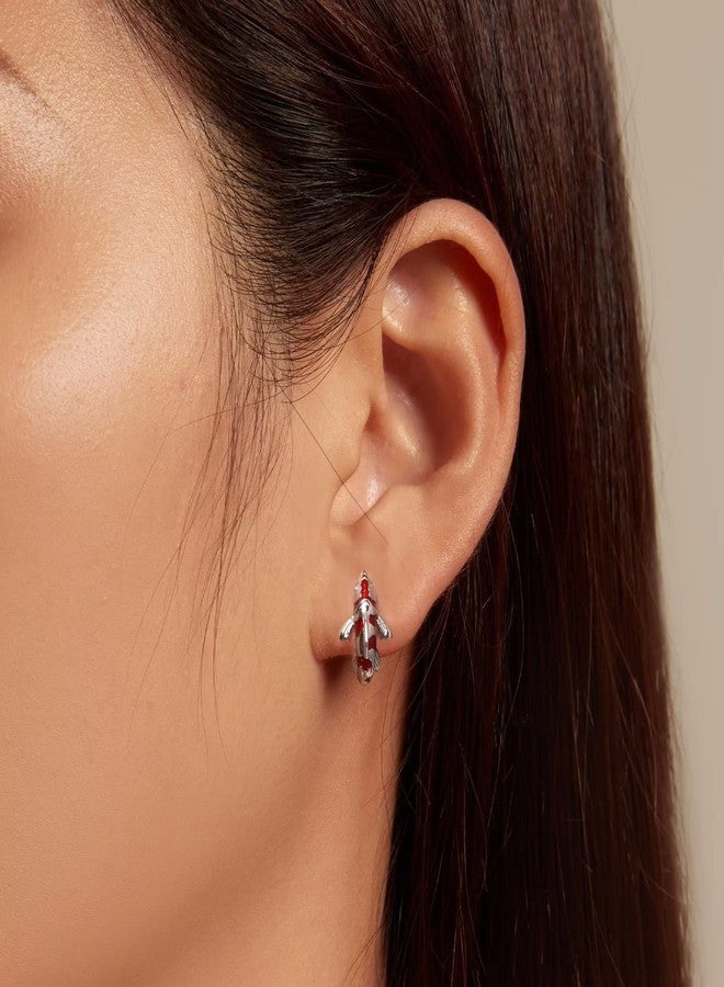 Qings Koi Fish Hoop Earrings for Women S925 Sterling Silver Hypoallergenic Huggie Earrings Lucky Red Carp Small Hoop Earrings Birthday Gifts for Women - Image 2