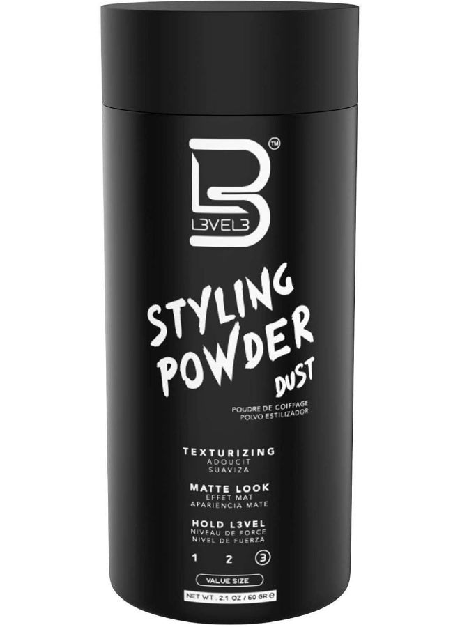 L3 بودرة تصفيف مستوى 3 - بودرة للرجال بمظهر طبيعي - سهلة التطبيق بدون زيت أو بقايا دهنية (كبير - 60 جرام) - Image 1