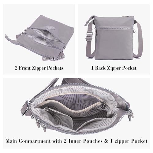 AOCINA Crossbody Purses for Women Lightweight Small Travel Bag Shoulder Purses and Handbags with Multi Zipper Pockets (Grey) - Image 3