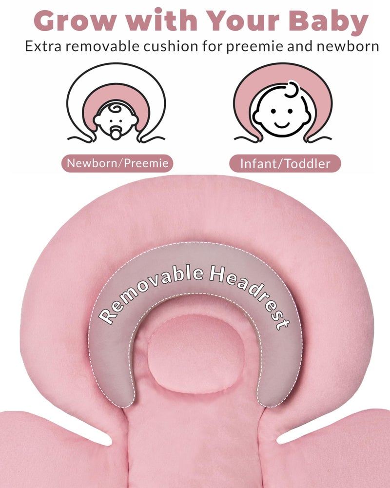 TinlyFinly Infant Car Seat Insert with Extra Cushion for Preemie to Toddler, Reversible Newborn Carseat Insert for Baby Head Body Support, Fits for Stroller, Baby Swing, Bouncer (Pink) - Image 4