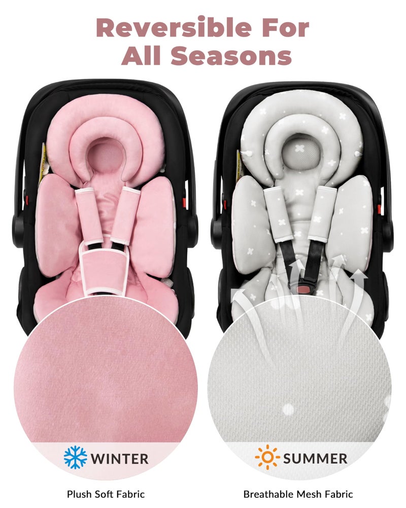 TinlyFinly Infant Car Seat Insert with Extra Cushion for Preemie to Toddler, Reversible Newborn Carseat Insert for Baby Head Body Support, Fits for Stroller, Baby Swing, Bouncer (Pink) - Image 5