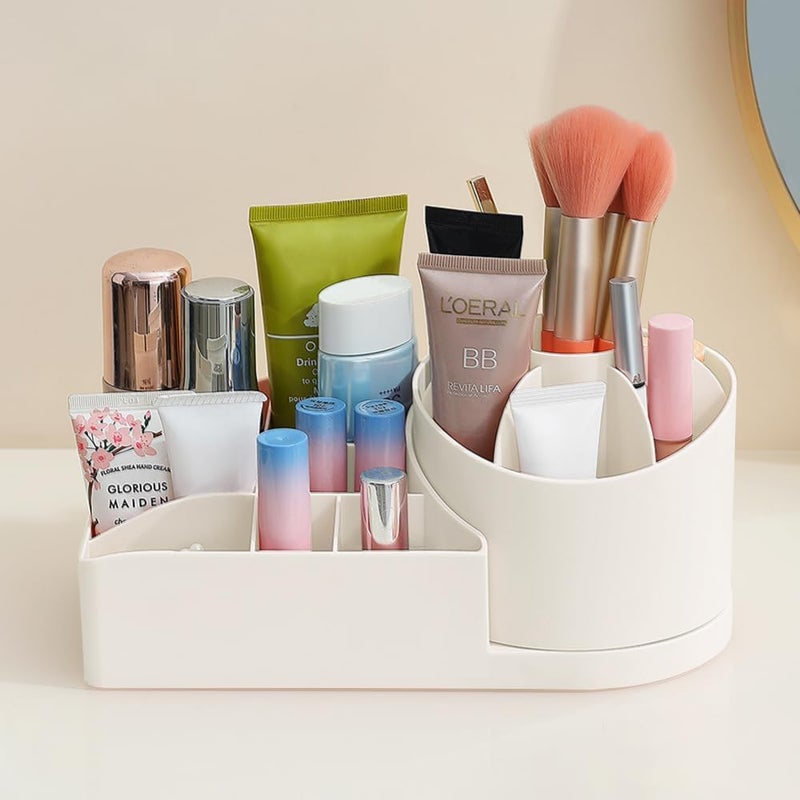 KRYLAR360 Rotating Makeup Organiser Spinning Display Rack with Compartments for Makeup Storage Desk Organization Home Supplies for Lipsticks Cosmetics Bathroom VanitiesPerfumewhite color - Image 1