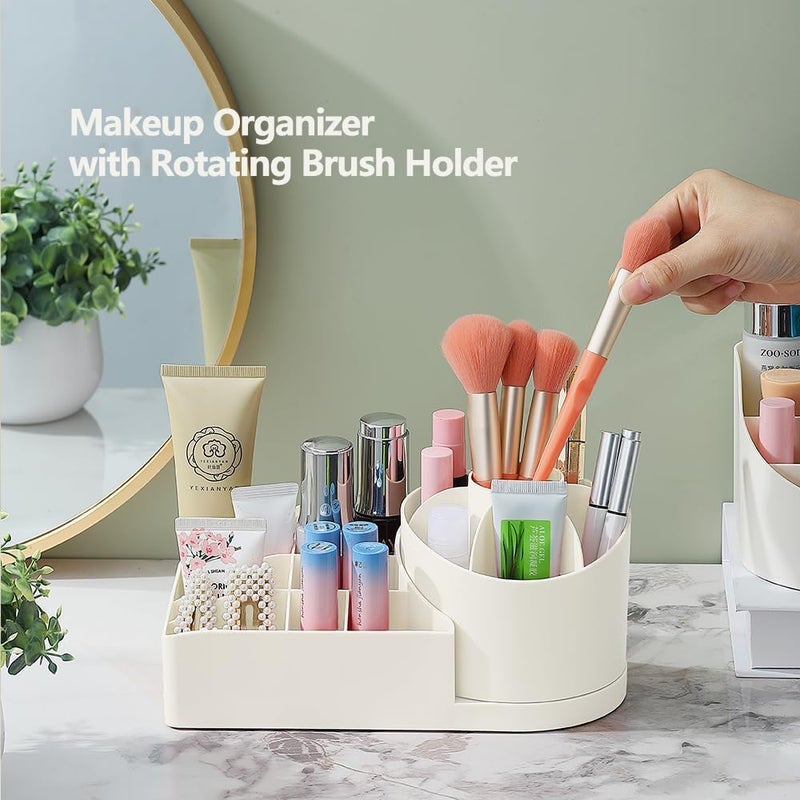 KRYLAR360 Rotating Makeup Organiser Spinning Display Rack with Compartments for Makeup Storage Desk Organization Home Supplies for Lipsticks Cosmetics Bathroom VanitiesPerfumewhite color - Image 4