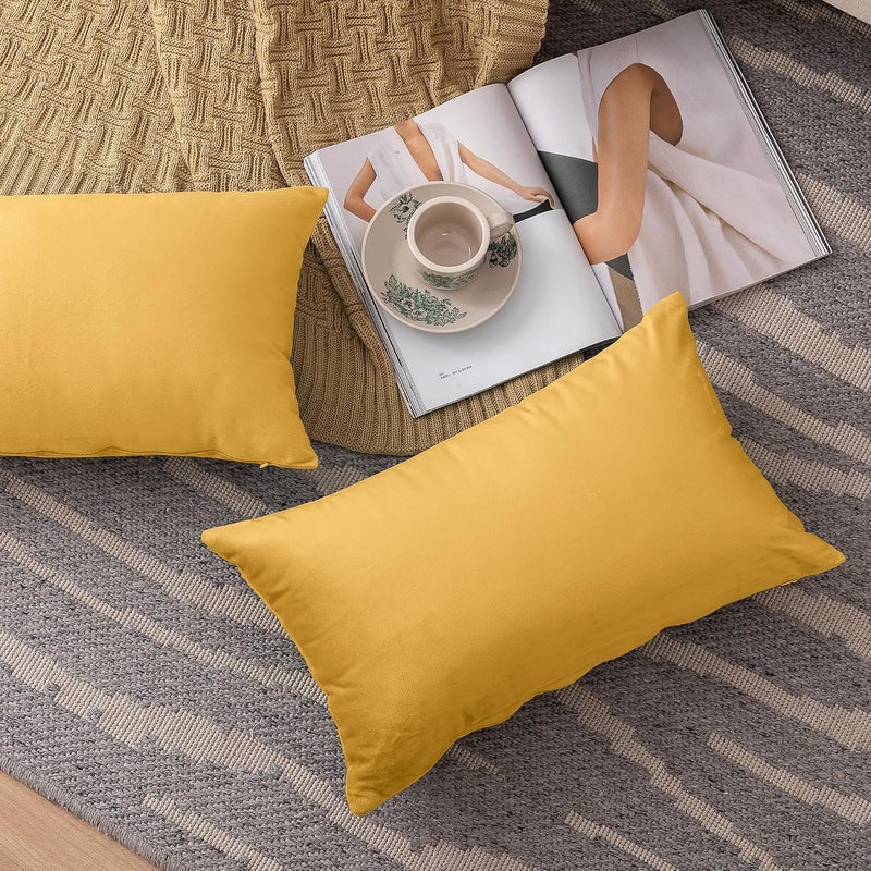 NiNi ALL Decorative Throw Pillow Covers Velvet 12x20 Inch Pack of 2 Yellow Cushion Covers Soft for Couch Sofa Bedroom Living Room Outdoor - Image 2