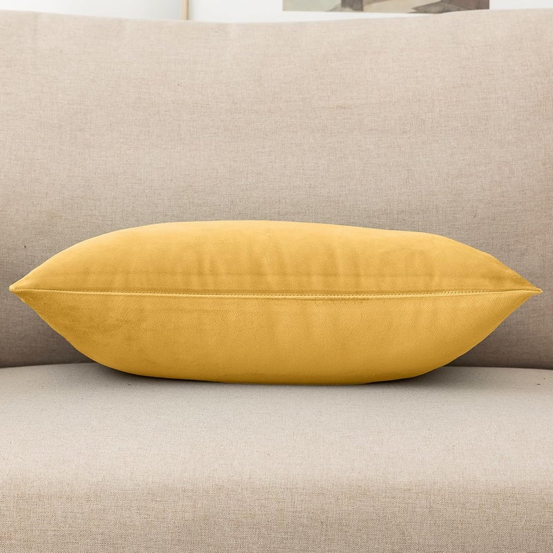 NiNi ALL Decorative Throw Pillow Covers Velvet 12x20 Inch Pack of 2 Yellow Cushion Covers Soft for Couch Sofa Bedroom Living Room Outdoor - Image 4
