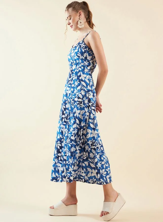 مرفوعة Women Flared Casual Floral Print Maxi Dress