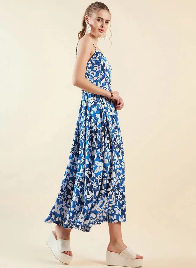 مرفوعة Women Flared Casual Floral Print Maxi Dress