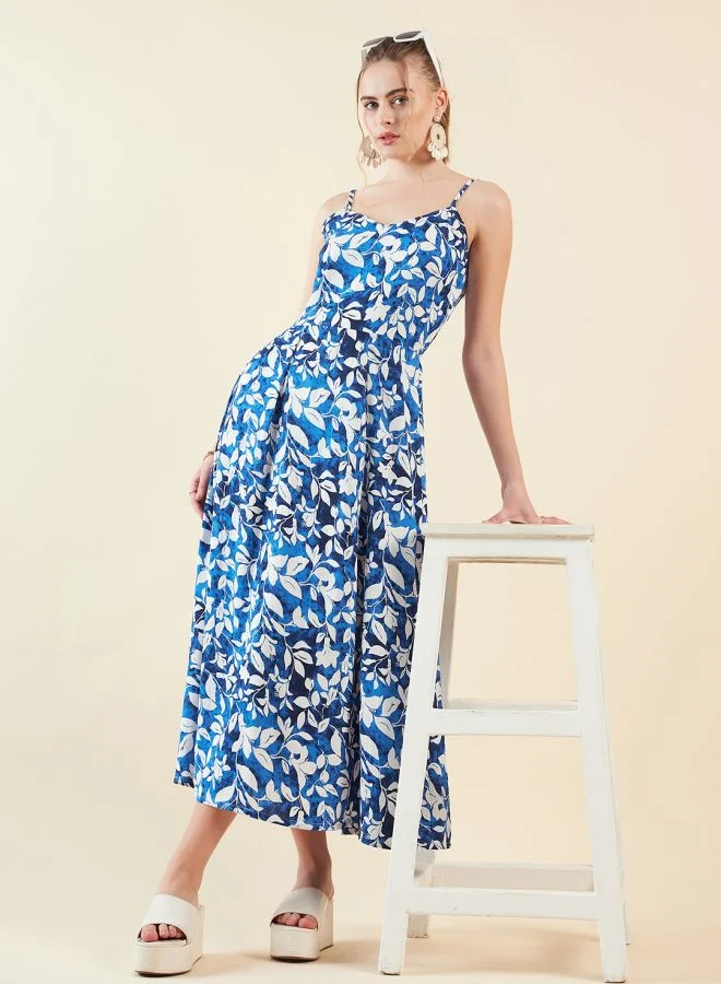 مرفوعة Women Flared Casual Floral Print Maxi Dress