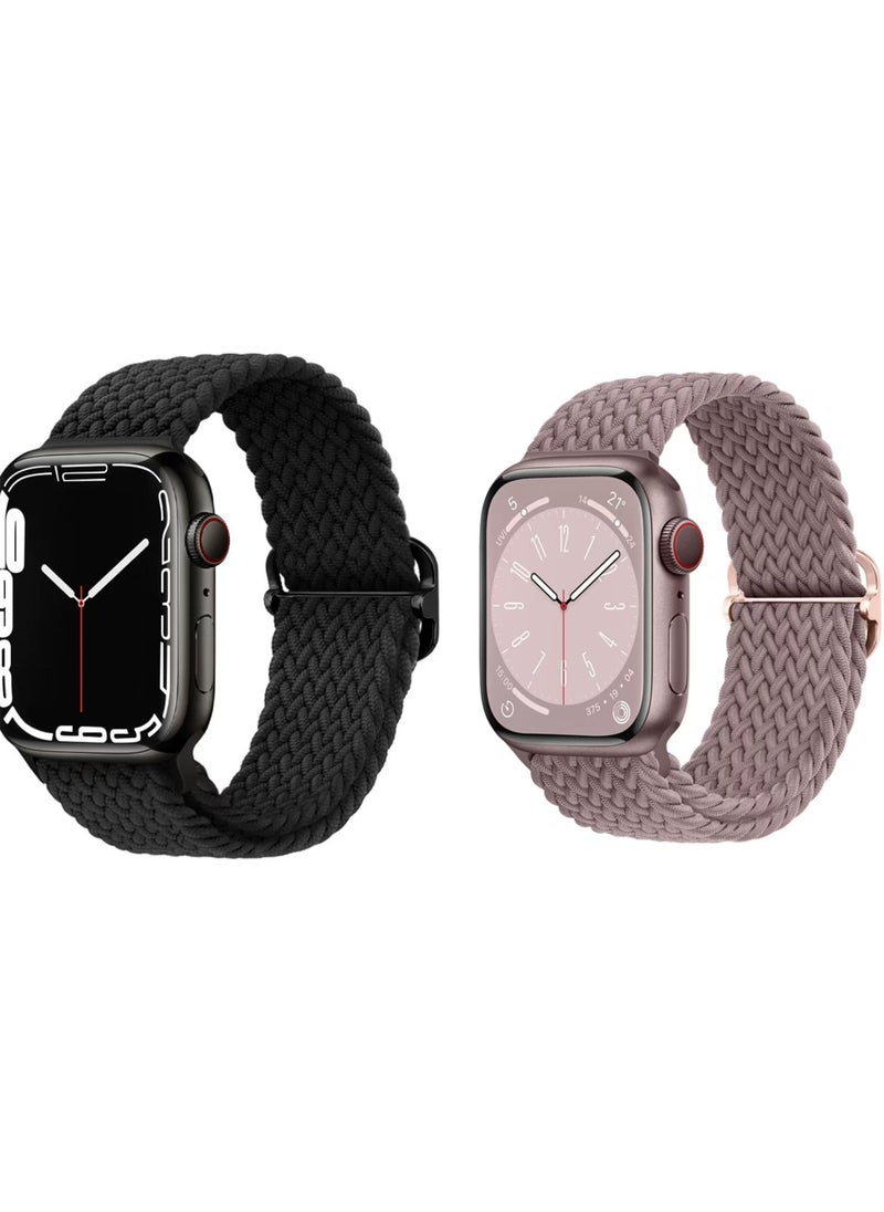 Generic - 2pcs Braided Stretchy Solo Loop Compatible for Apple Watch Band 38mm 40mm 41mm 42mm for Women Men, Nylon Elastic Straps Wristbands for iWatch Series 10 9 8 7 6 SE 5 4 3 2 Ultra Ultra 2 - Image 1
