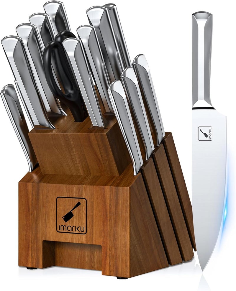 imarku Knife Set 16PCS High Carbon Stainless Steel Kitchen Knife Set with Block Ultra Sharp Knife Block Set Japanese Knife Set with Dotted Nonslip Ergonomic Handle Best Gifts