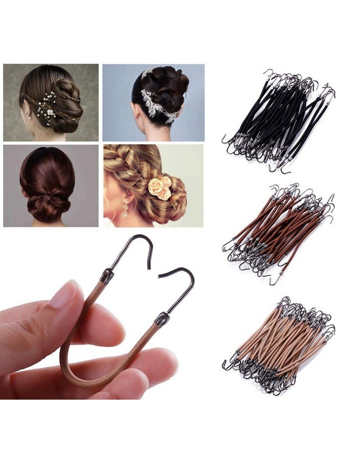Oarkive Oarkive 18pcs Bungee Hair Ties, Elastic Hair Bands with Hooks, Hair Bungee Cords, 3 Colors - Black, Brown, Beige  - Image 3