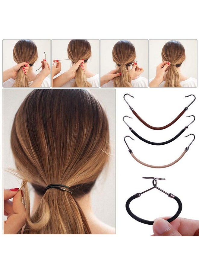 Oarkive Oarkive 18pcs Bungee Hair Ties, Elastic Hair Bands with Hooks, Hair Bungee Cords, 3 Colors - Black, Brown, Beige  - Image 2