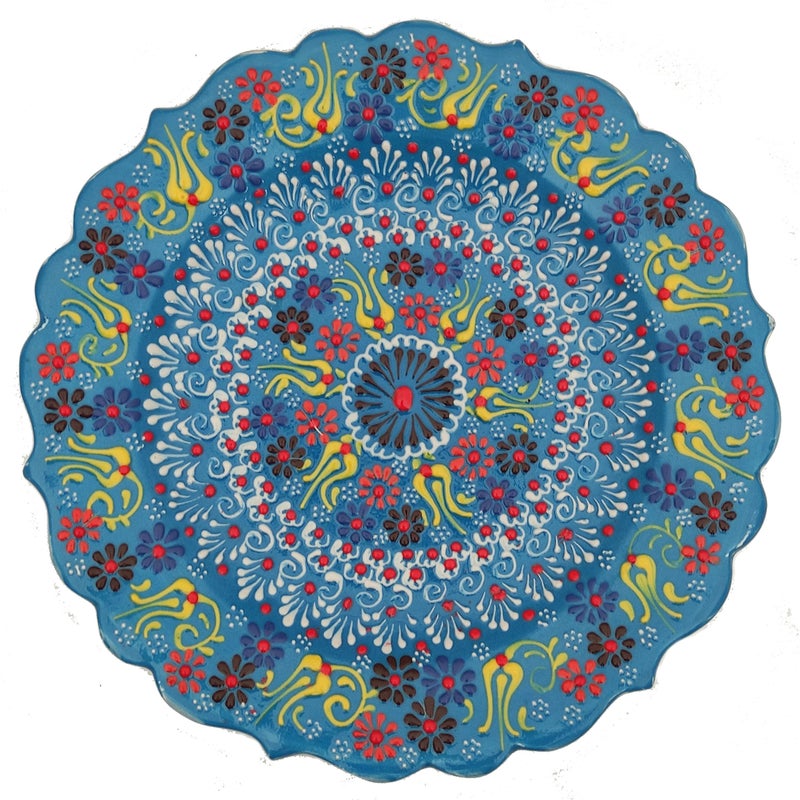 Ayennur Turkish Decorative Plate 98525cm Handmade Ceramic Ornament for HomeOffice Wall Hanging Decor Blue