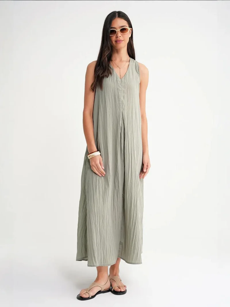 Mixray Sage Green Mixray V-Neck Maxi Dress for Women | Best Price UAE