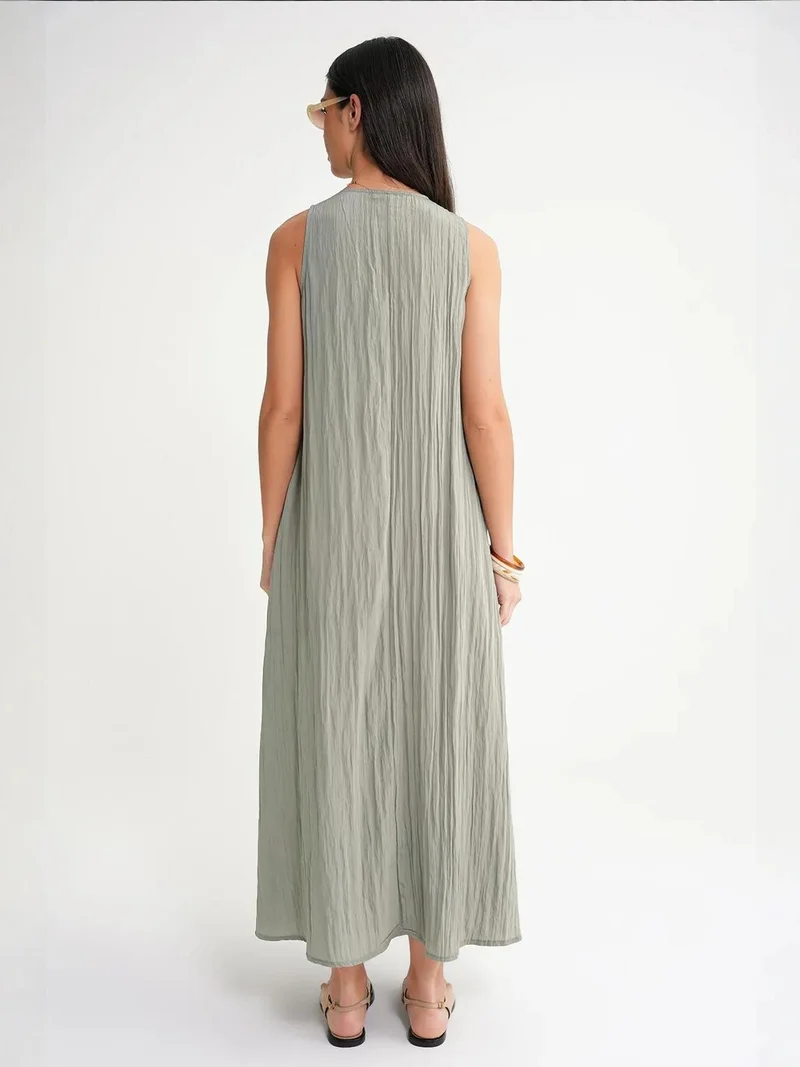 Mixray Sage Green Mixray V-Neck Maxi Dress for Women | Best Price UAE