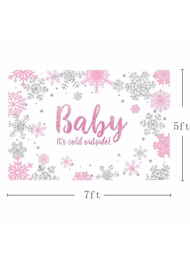 MEHOFOND - MEHOFOTO 7x5ft Winter Girl Baby Shower Photo Background Props Snowflakes Pink and Silver Backdrops Party Decoration Baby It's Cold Outside Photo Photo Banner for Dessert Table Supplies - Image 1
