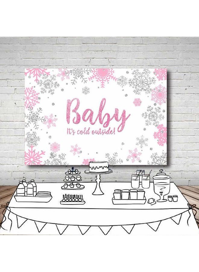 MEHOFOND - MEHOFOTO 7x5ft Winter Girl Baby Shower Photo Background Props Snowflakes Pink and Silver Backdrops Party Decoration Baby It's Cold Outside Photo Photo Banner for Dessert Table Supplies - Image 1