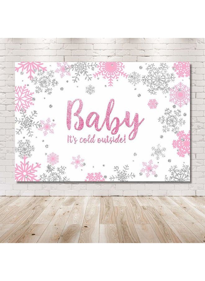 MEHOFOND - MEHOFOTO 7x5ft Winter Girl Baby Shower Photo Background Props Snowflakes Pink and Silver Backdrops Party Decoration Baby It's Cold Outside Photo Photo Banner for Dessert Table Supplies - Image 1