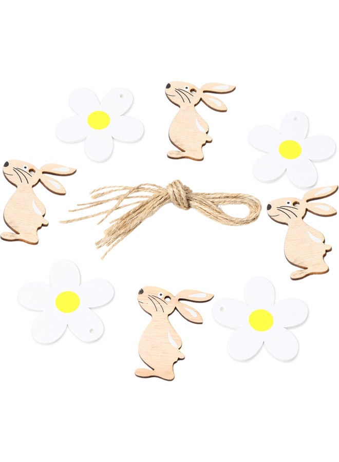8-Piece Rabbit and Flower Bunny Wooden Ornament Multicolour - Image 4