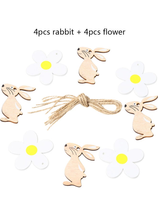 8-Piece Rabbit and Flower Bunny Wooden Ornament Multicolour - Image 1