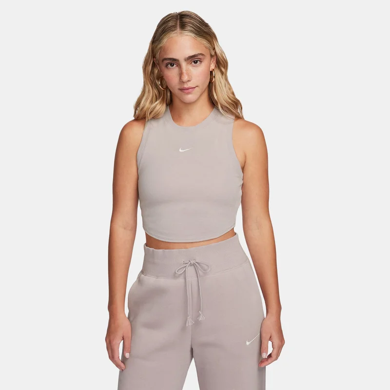 Nike Beige Women's Sportswear Chill Tight Cropped Mini-Rib Tank Top for Women | Best Price UAE