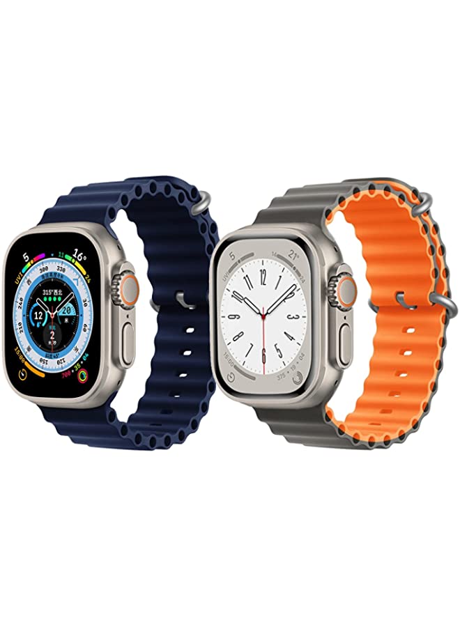 vesus Silicone Ocean Band Strap for Apple Watch Ultra 8 49mm Navy Blue Single Color Strap with Gray/Orange Double Side Strap Set of 2