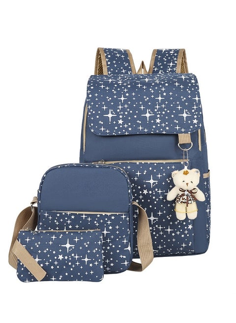 Flap Closure School Backpack Set Blue